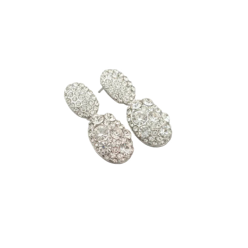 Boucles d’oreilles pendantes femme en acier inoxydable argenté avec cristaux scintillants