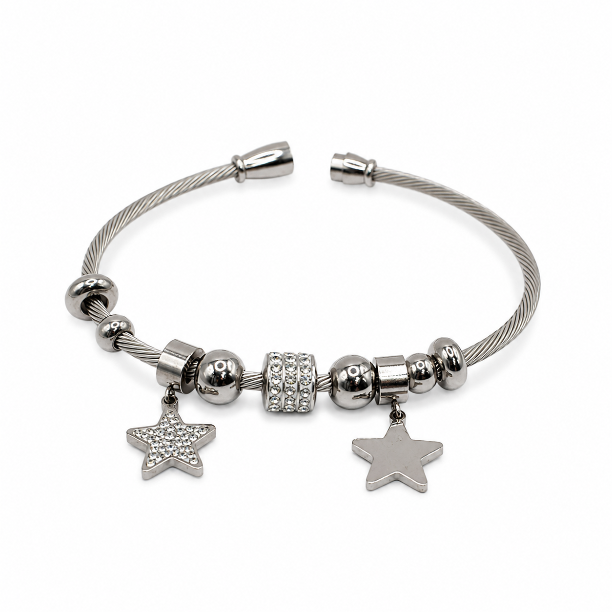 Silver Star Charm Cuff Bracelet