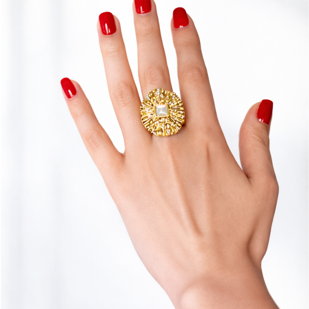 Hand wearing Cleopatra Radiance Ring
