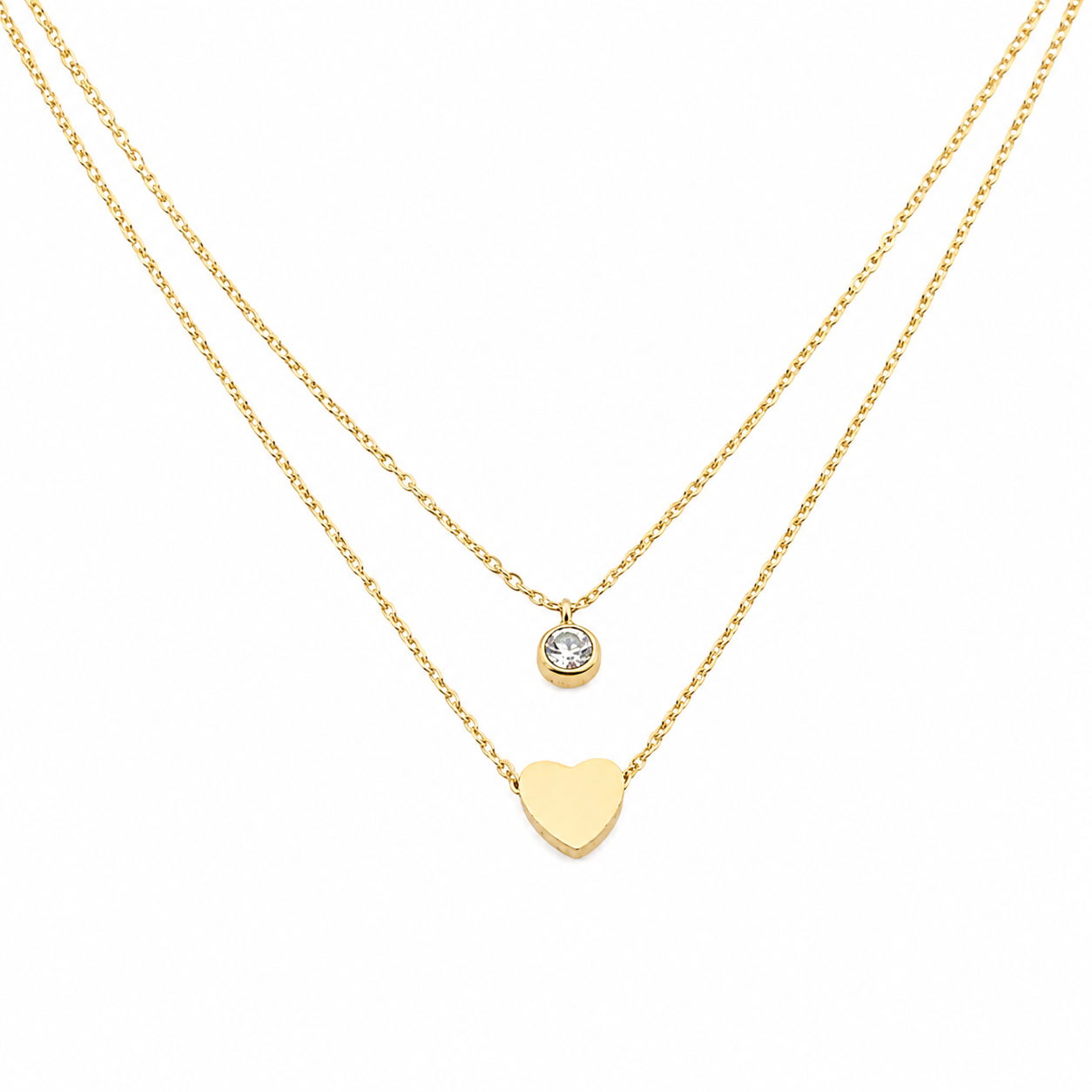 Double Layer Crystal Heart Necklace Gold - Layered Pendant
