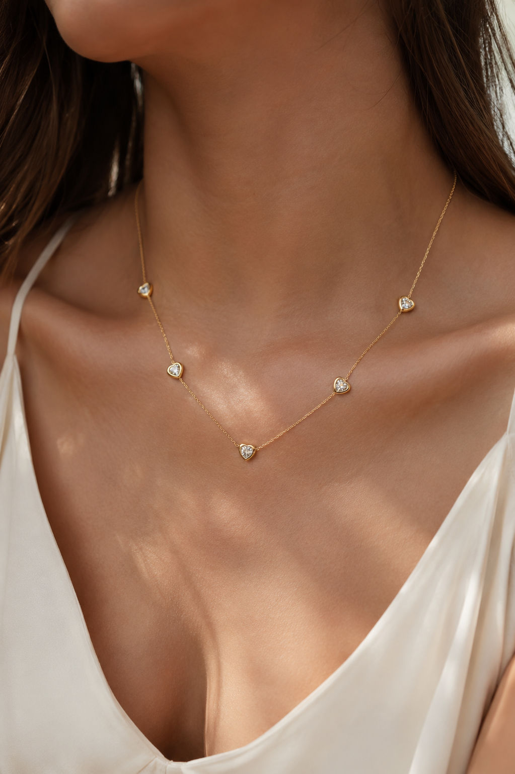 Crystal Heart Charm Necklace Gold - Delicate Love Jewelry