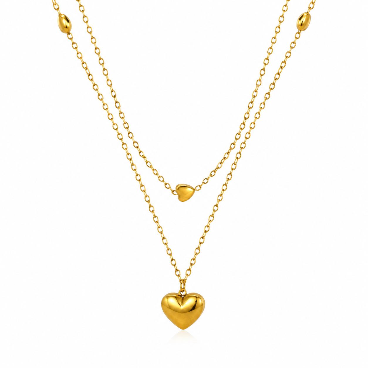 Multi-Layer Heart Necklace Gold