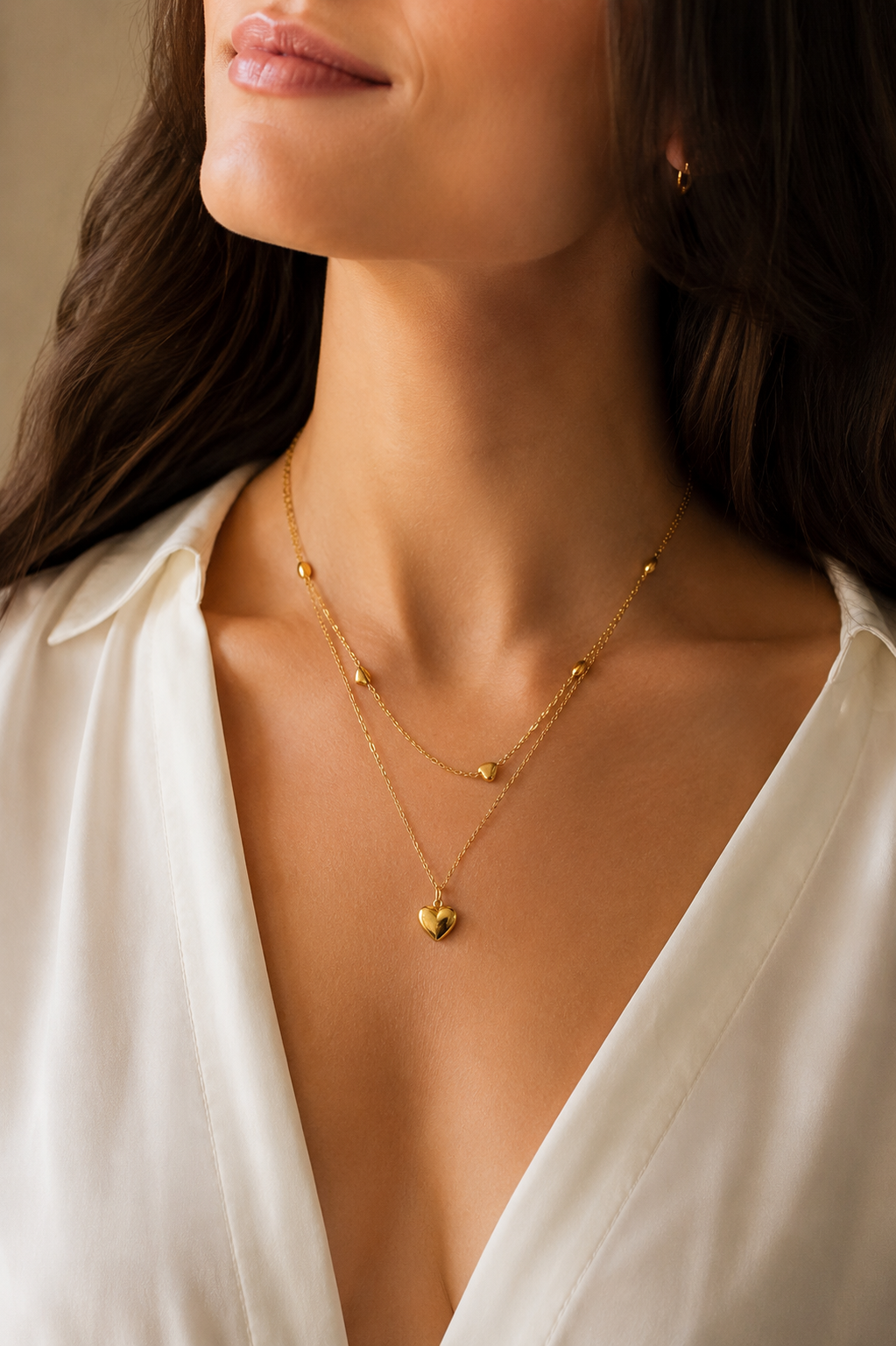Multi-Layer Heart Necklace Gold