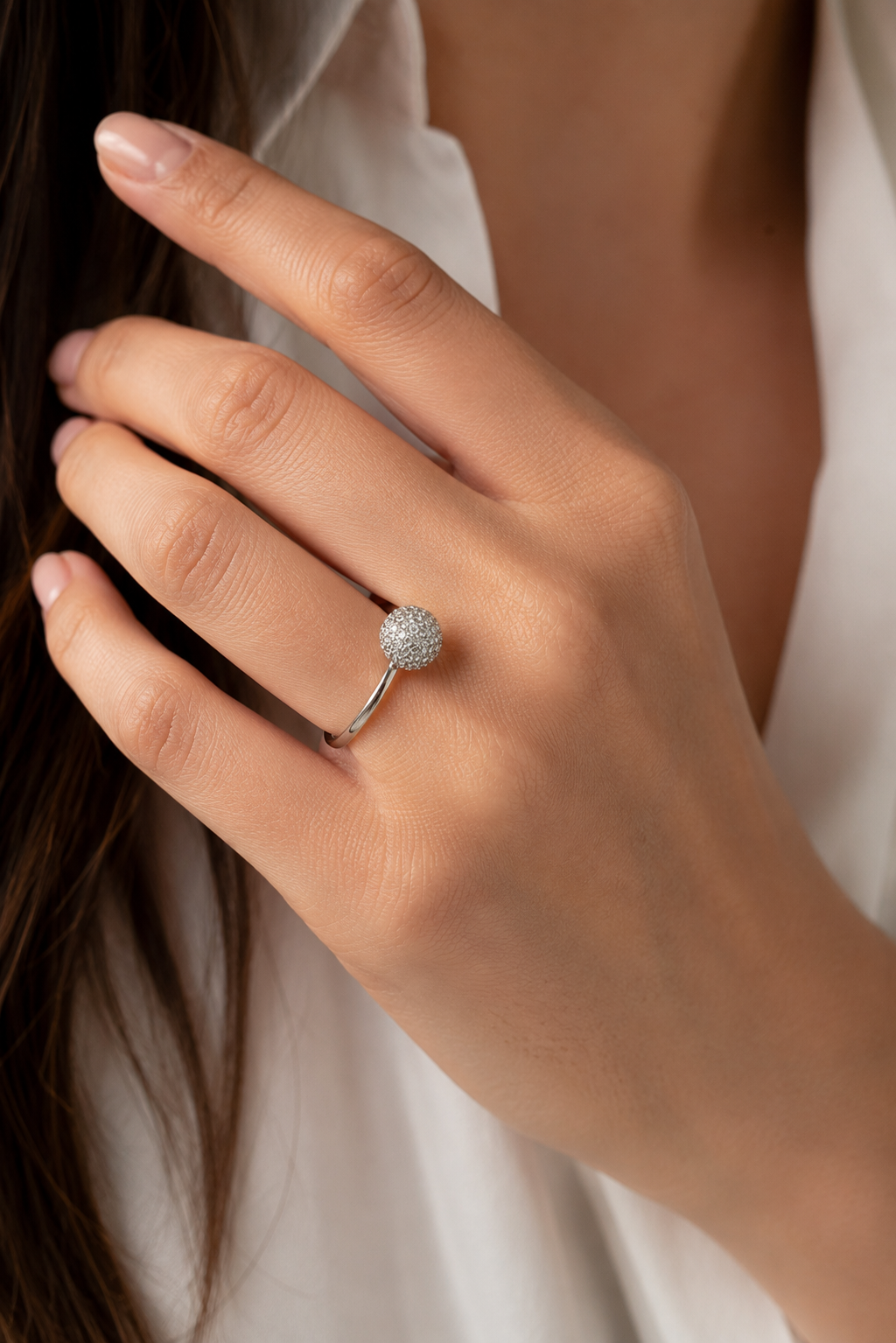 Crystal Pavé Dome Ring Silver - Sparkling Statement Ring