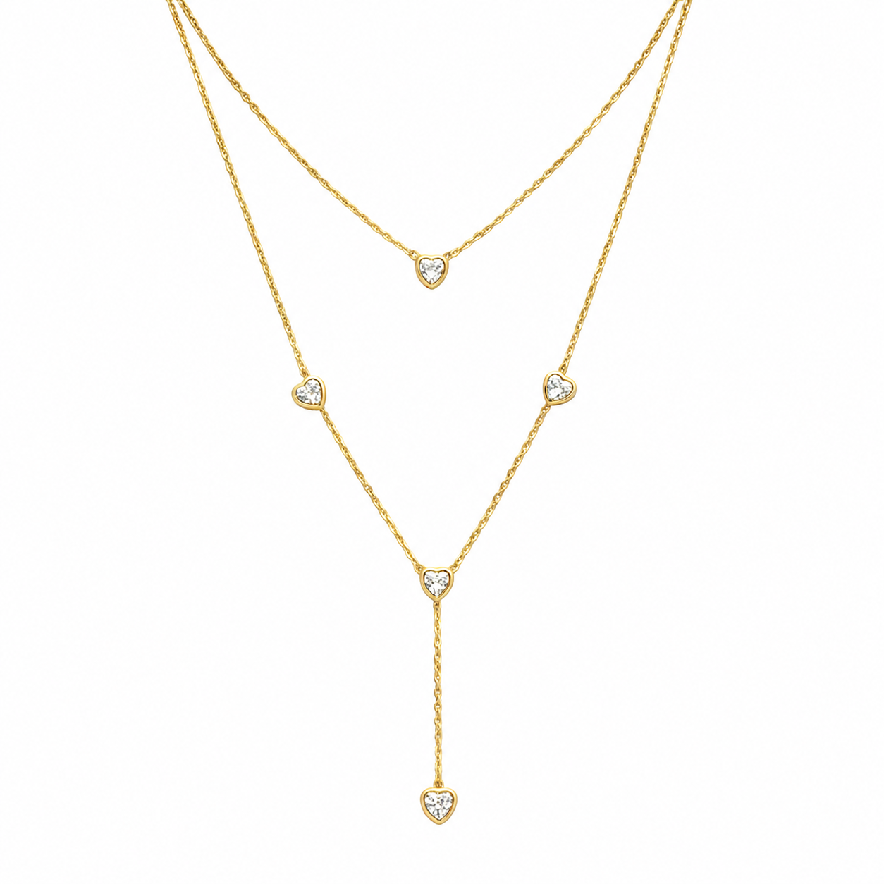 Layered Heart Necklace Gold Crystal Y-Necklace