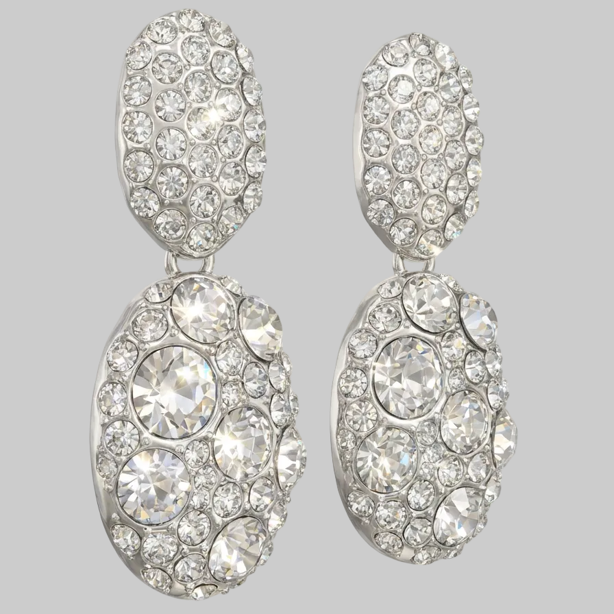 Women’s Silver Stainless Steel Dangle Earrings with Sparkling Crystals