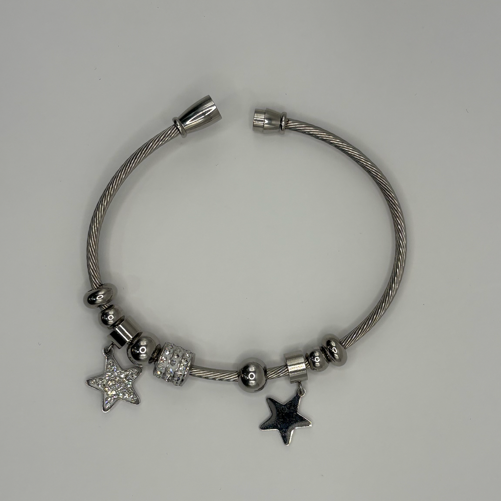 Silver Star Charm Cuff Bracelet