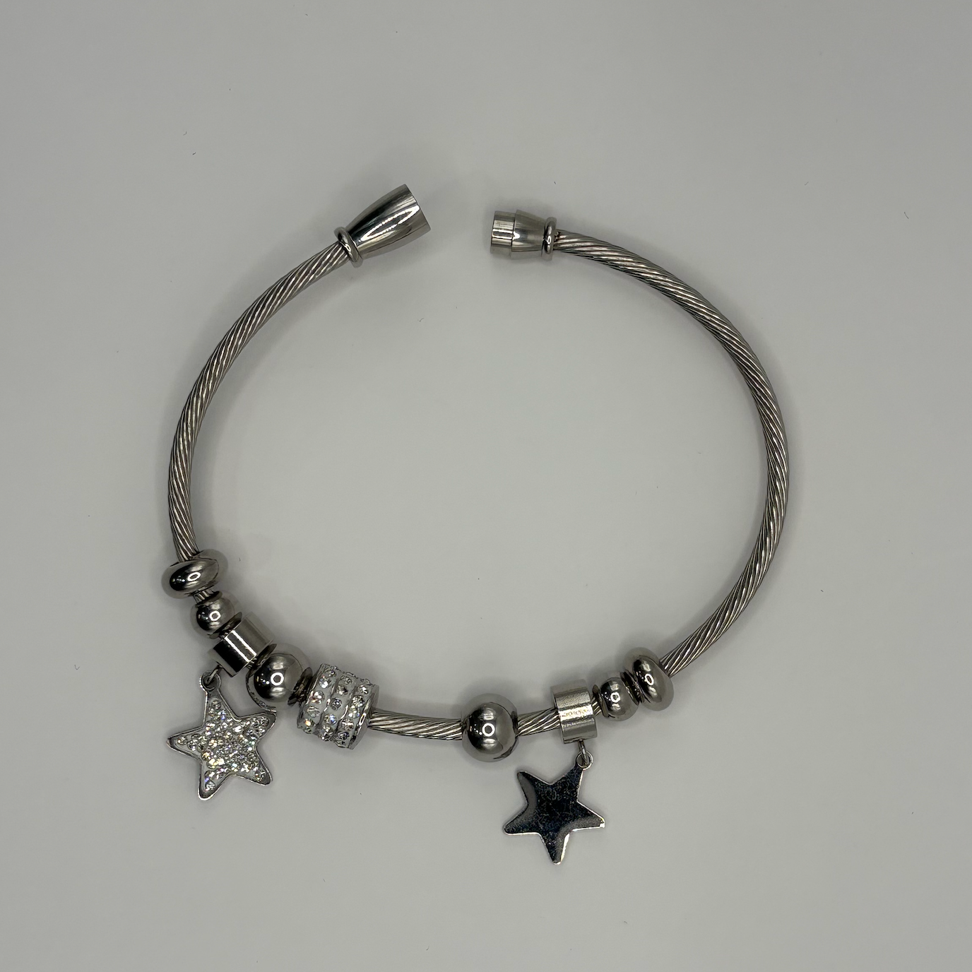 Silver Star Charm Cuff Bracelet