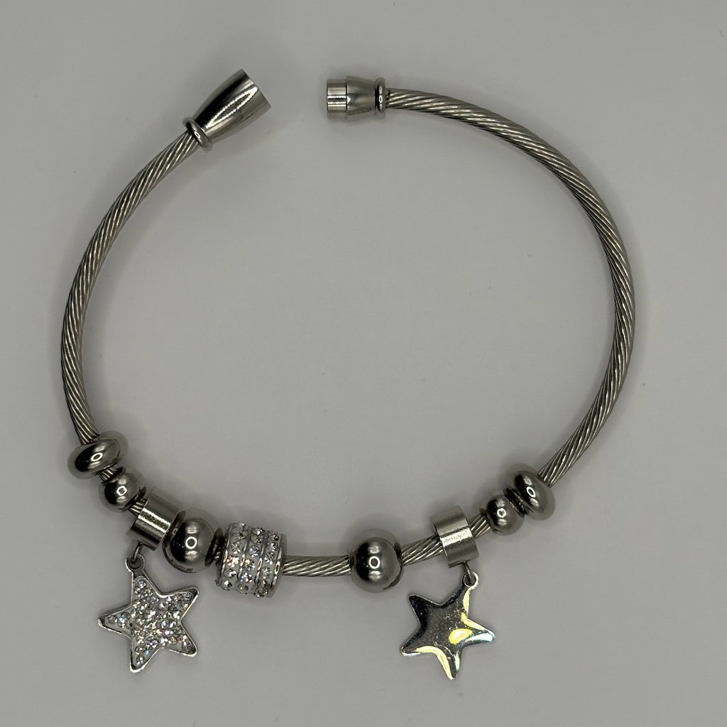 Silver Star Charm Cuff Bracelet