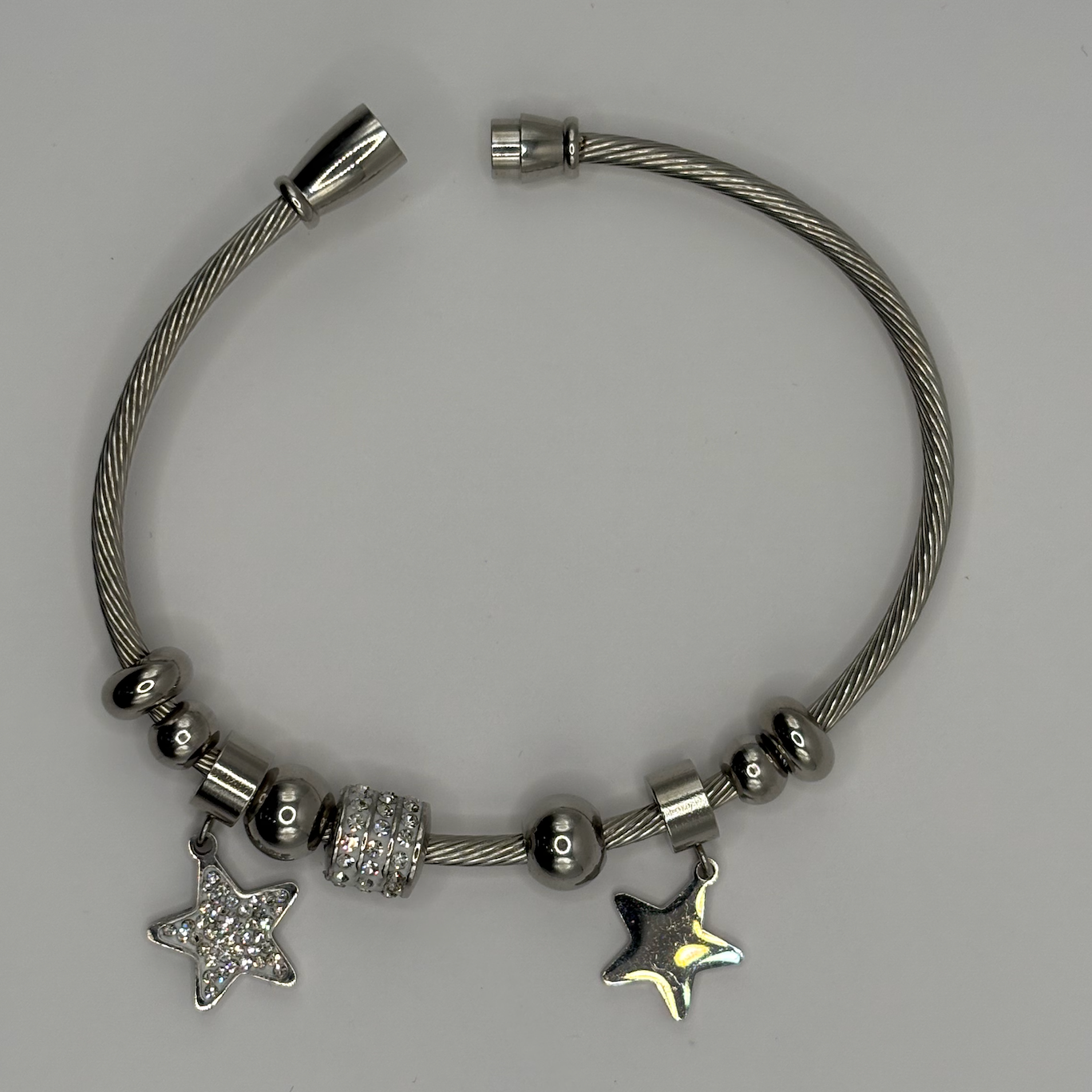 Silver Star Charm Cuff Bracelet