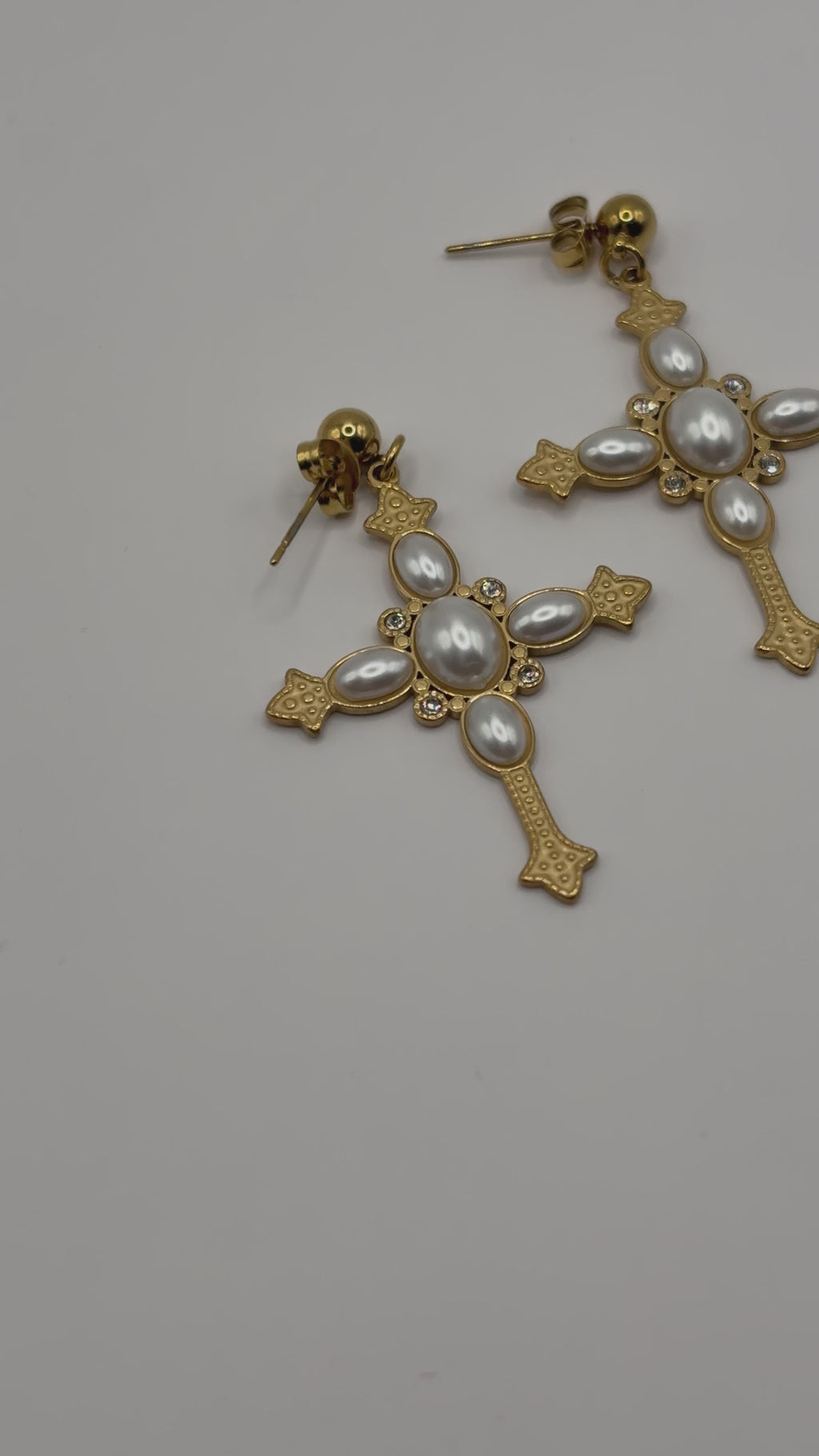 Cross Pearl Earrings — Gold & Pearl Finish
